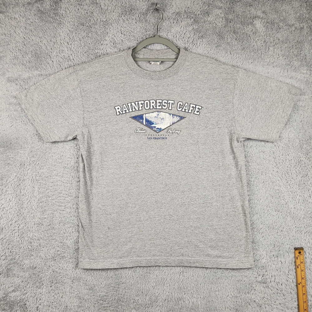 Vintage Rainforest Cafe Shirt Mens Large Gray Surfing San Francisco Graphic Y2k